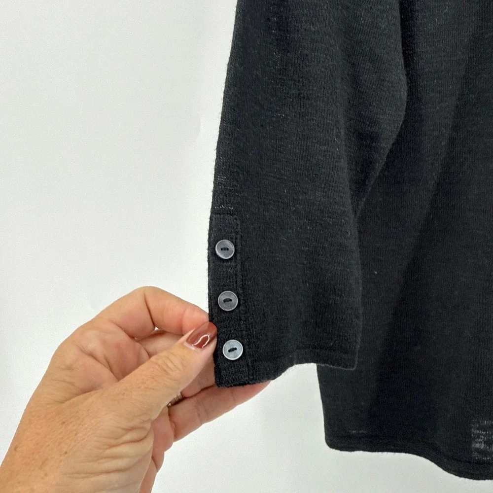 J.Jill Black 3/4 Sleeve‎ Linen Cotton Blend Knit Sweater Top Womens Size Small
